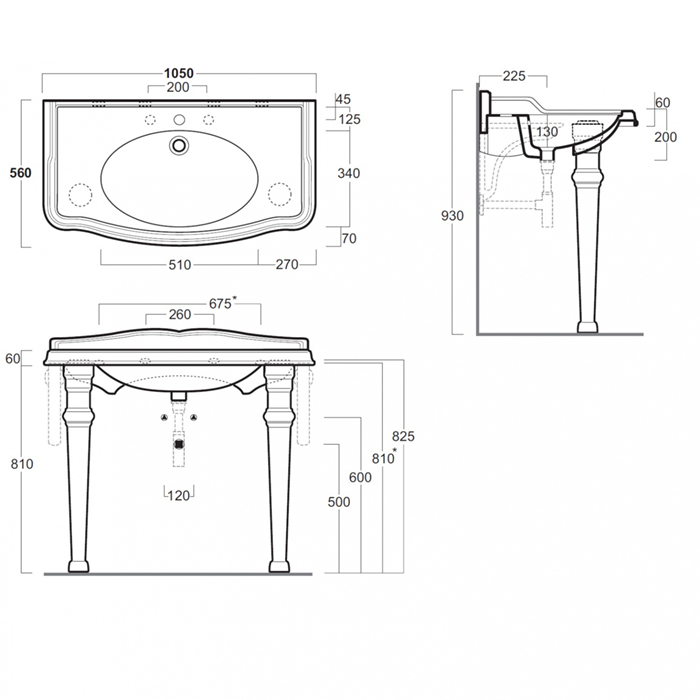 Консоль напольная 105х56см, с раковиной на 1 отв., Bristol белый/золото, Tiffany World - TWBR874.3oro AR874bi*1