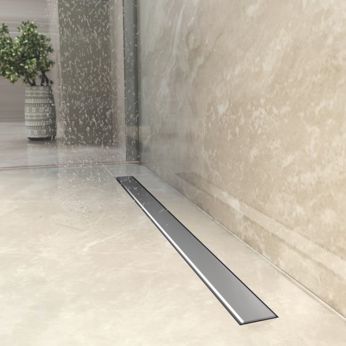 Душевой лоток Optim Line 500, решетка нержавеющая сталь, хром глянец, S-сифон D50 H60 горизонтальный, BERGES арт. 090505