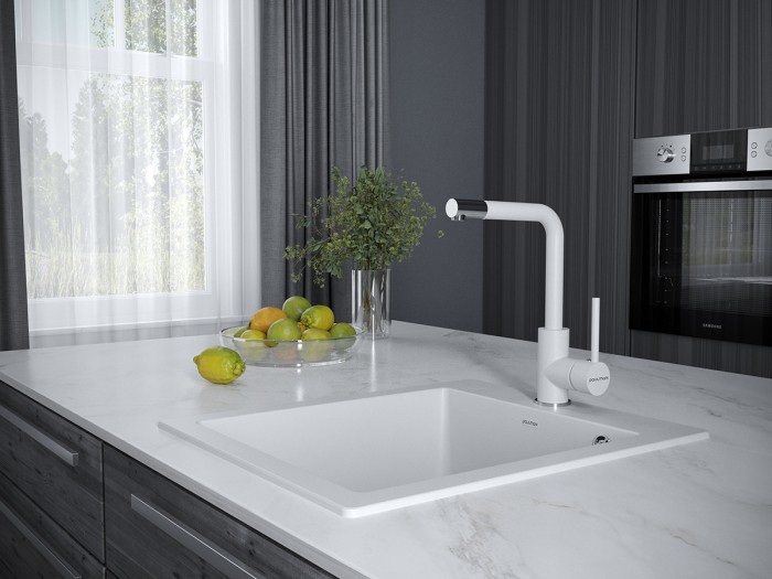 Смеситель для кухни  Paulmark HONNER, белый матовый полностью - Ho212018-431TW