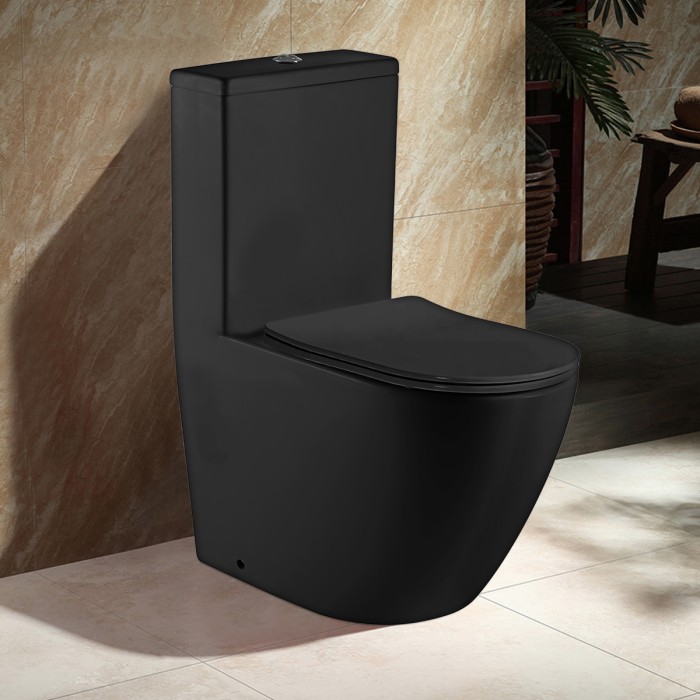 Унитаз-моноблок 680x370х830 напольный, безободковый в комплекте с сиденьем микролифт, черный матовый, Azario MORANO арт. AZ-1001MB