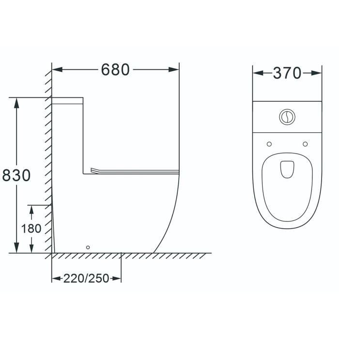 Унитаз-моноблок 680x370х830 напольный, безободковый в комплекте с сиденьем микролифт, черный матовый, Azario MORANO арт. AZ-1001MB