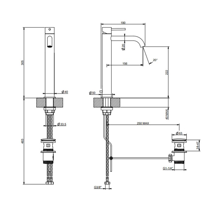 Смеситель для раковины, на 1 отв., высокий h=30.5cм, с донным клапаном, излив: 15.5cм, Gessi 316, black xl арт. 54003#299