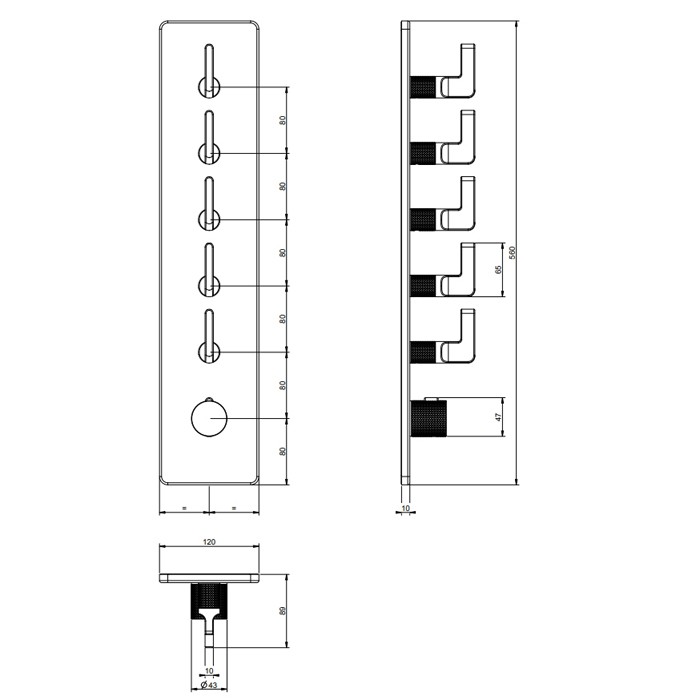 Встраиваемый термостатический смеситель на 5 источников, резьба 3/4" (внешние части), Gessi Inciso, nero xl арт. 58210#299