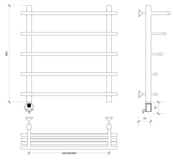 Полотенцесушитель электрический 60x60x70 Турин 6 Secado арт. 4673739245378