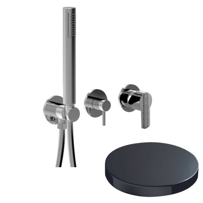 Встраиваемый смеситель для душа на 2 режима, однорычажный, поворотный переключатель, ручной душ + 1 доп. вывод воды, Giulini Surf deluxe, хром черный глянц арт. 58X5301DLCRN