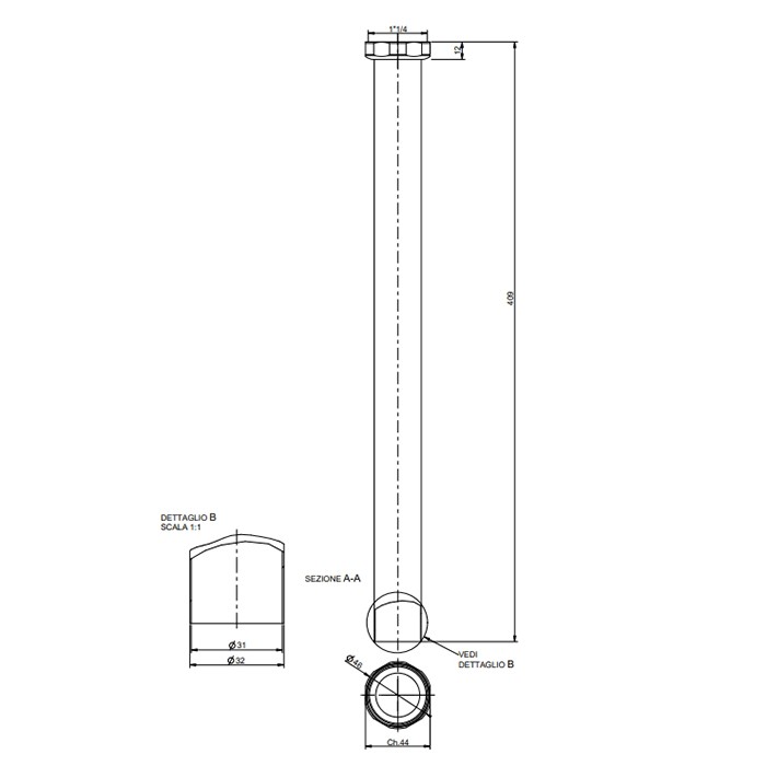 Удлинительная трубка для сифона, длина 40 см, Gessi, 28767#031 цвет: хром