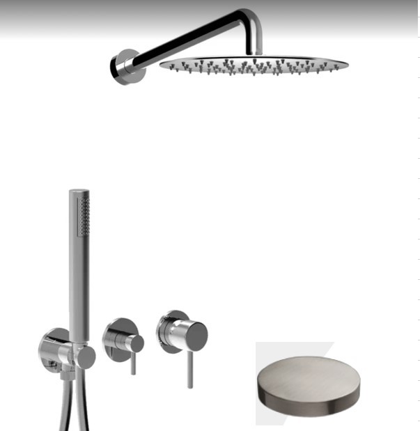 Внешняя часть встраиваемого душевого набора однорычажный, поворотный переключатель, душевой набор, настенный кронштейн, верхний душ из нержавеющей стали d250, Giulini Futuro, никель матовый арт. 6586EPNKO