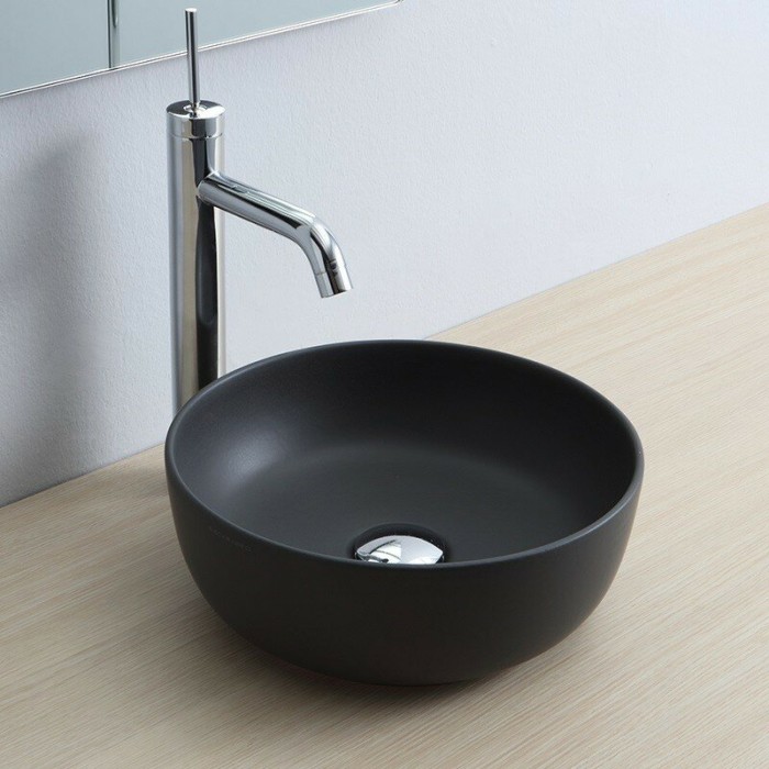 Раковина накладная, без перелива, без отверстий, цвет черный матовый с антибактериальным и грязеотталкивающим покрытием BIOKER, Scarabeo Glam - 1808 49 BK