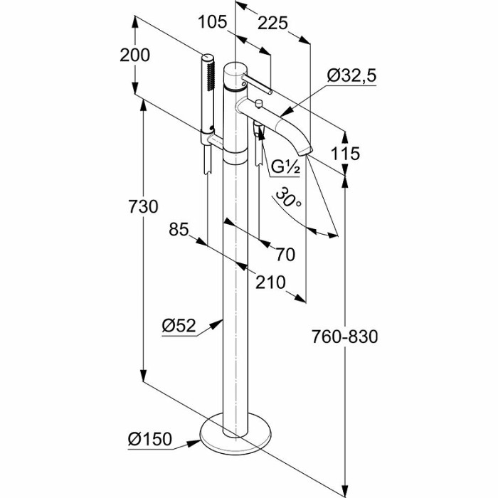 Смеситель для ванны напольный  Kludi Bozz черный арт. 385903976