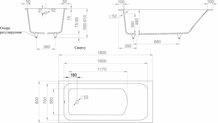 Ванна встраиваемая 180x80, матовая, Salini ORLANDA KIT арт. 102122MRF