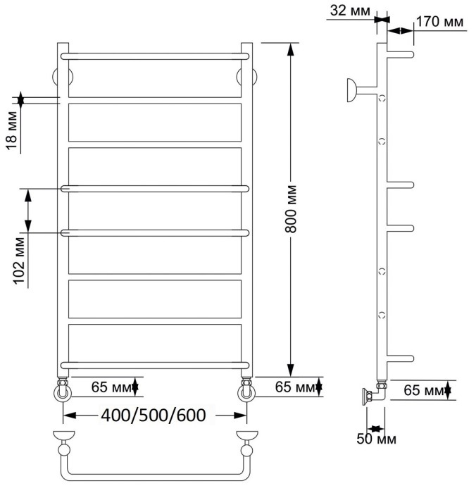 Полотенцесушитель водяной латунный 40x80 Верона 1 (бронза) Secado арт. 4603777459963