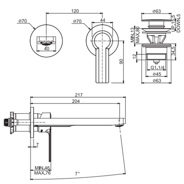 Fima Carlo Frattini Cмеситель для раковины, встраиваемый, излив: 20.4см., Mast, F3141WLX8OR цвет: золото