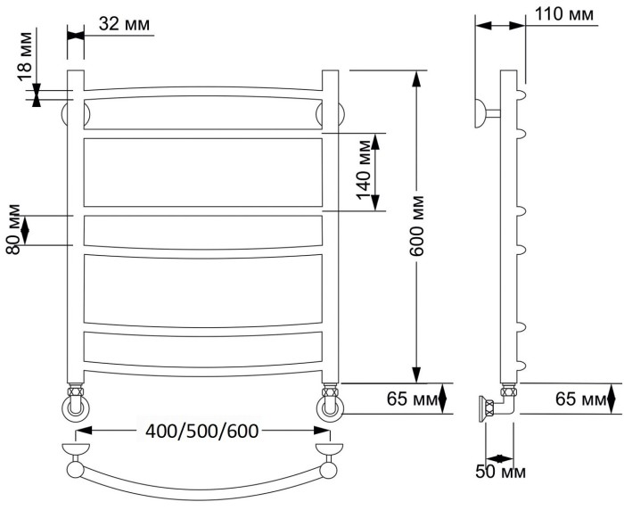 Полотенцесушитель водяной латунный 40x60 Милан 2 (бронза) Secado арт. 4603777459505