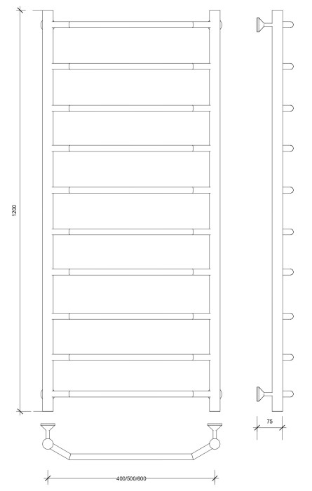 Полотенцесушитель водяной 120x50 Агата 1 (черный) Secado арт. 4673739222928