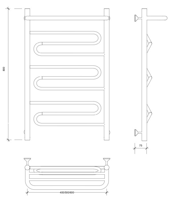 Полотенцесушитель водяной 80x60 Валенсия 1 СП (черный) Secado арт. 4673739223956
