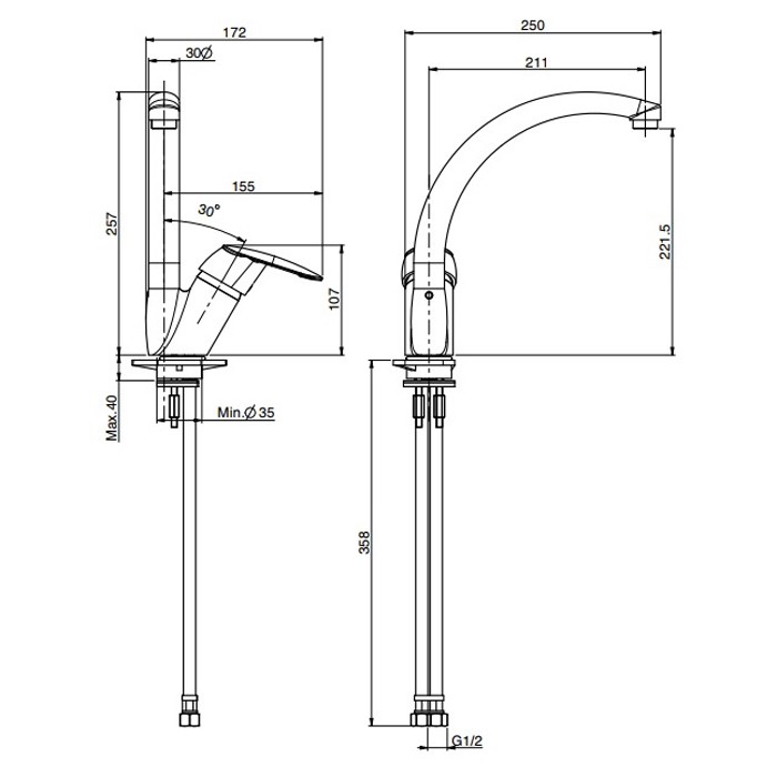 Fima Carlo Frattini Смеситель для кухни с двумя гибкими шлангами 370мм, Kitchen, F3207/2CR цвет: хром