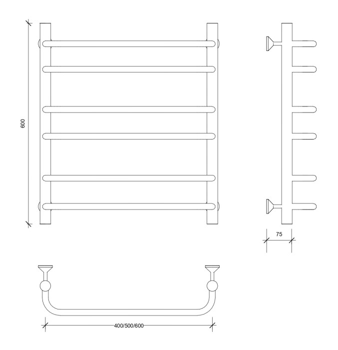 Полотенцесушитель водяной 60x40 Мерида 2 (черный) Secado арт. 4673739225509