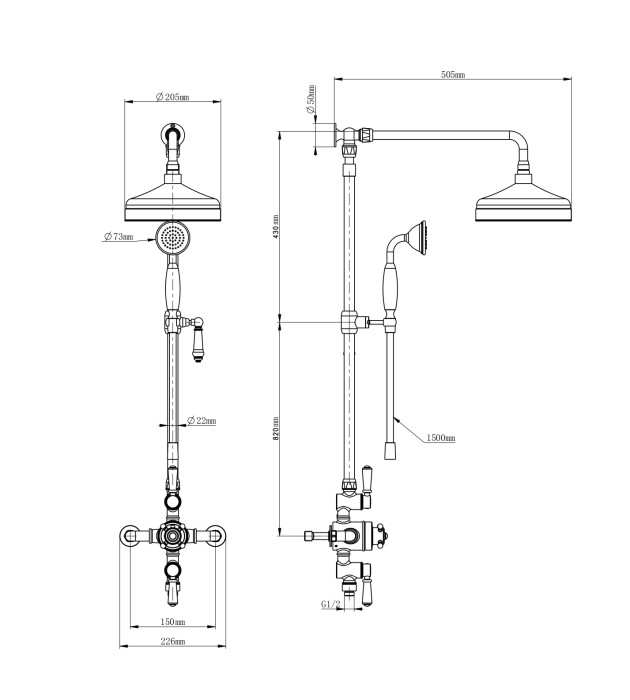 Душевая система с термостатом, Wonzon & Woghand Retro, WW-B3041-BGG цвет: графит