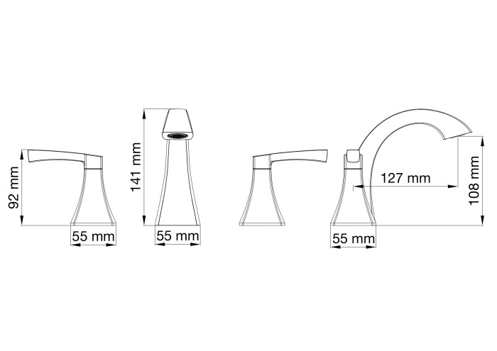Смеситель для раковины на 3 отверстия, Wonzon & Woghand Flex, WW-88083095-MB цвет: черный