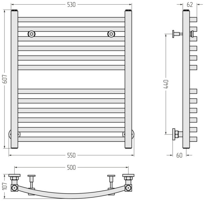 Сунержа Водяной полотенцесушитель 600x500, Аркус, 31-0251-6050 цвет: матовый чёрный