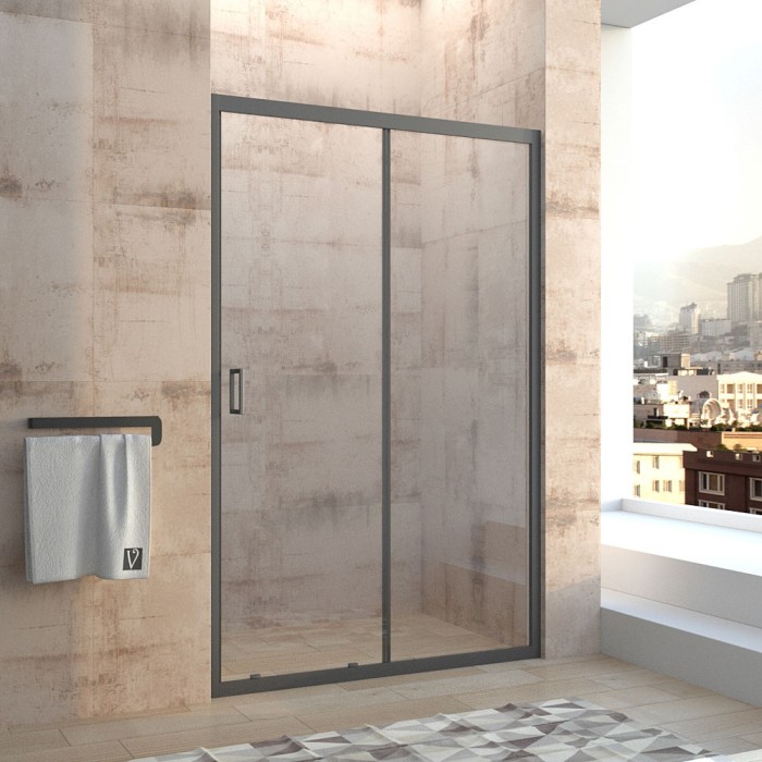 Душевая дверь 1200x1950, Veconi Vianno, черный, стекло прозрачное арт. VN46B-120-01-C5