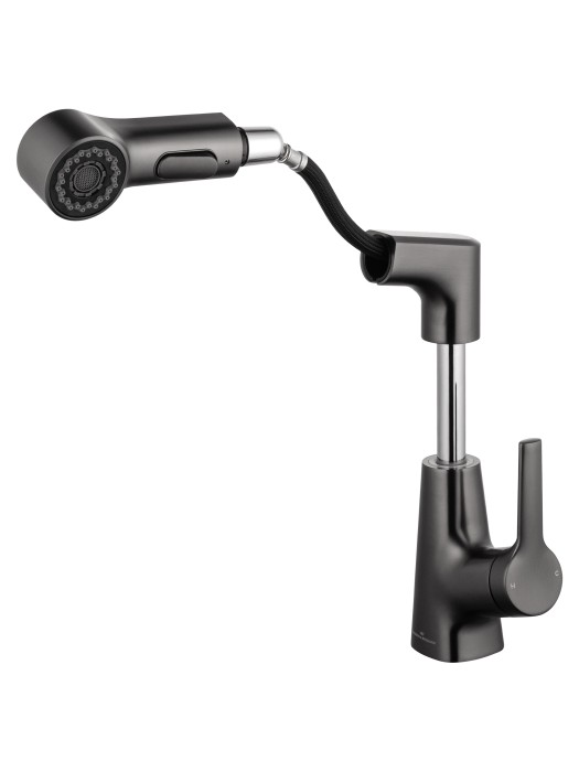 Смеситель для раковины с выдвижным изливом, Wonzon & Woghand, WW-121B108-BGG цвет: графит