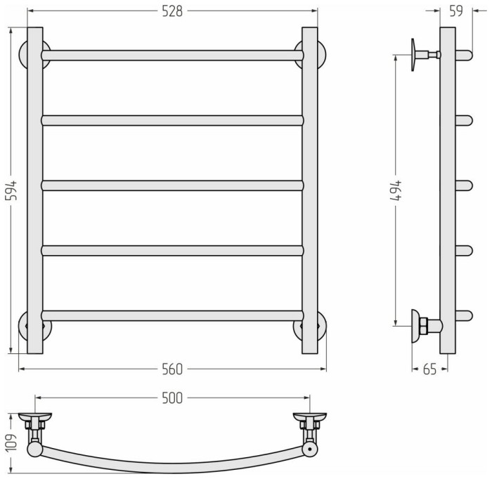 Стилье Водяной полотенцесушитель 600x500, Версия-Н2, 12622-6050 цвет: белый