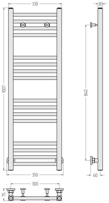 Сунержа Водяной полотенцесушитель 1000x300, Модус, 31-0250-1030 цвет: матовый чёрный