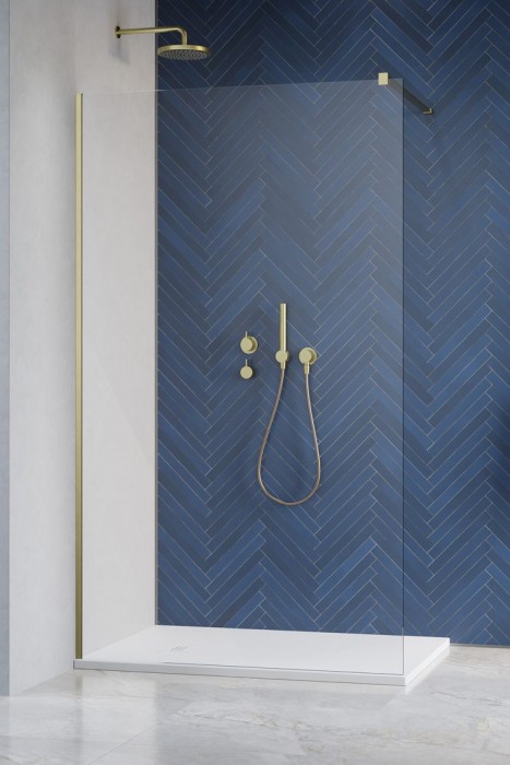Душевая перегородка Radaway Modo New II 55х200см, стекло прозрачное 8мм, цвет профиля brushed gold арт. 389055-99-01