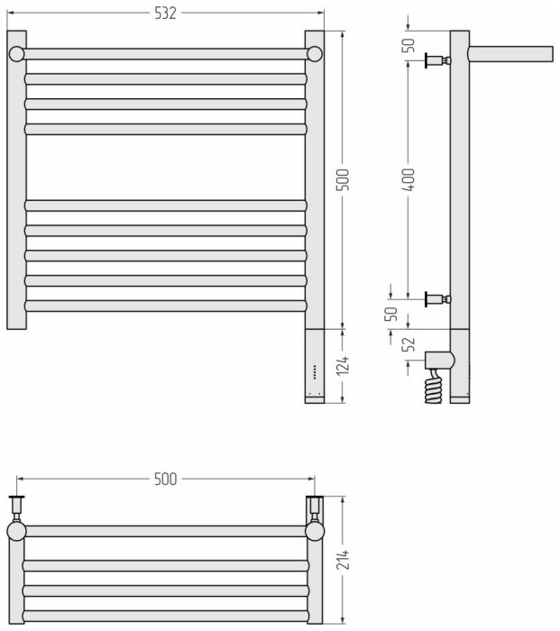Сунержа Электрический полотенцесушитель 500x500, Богема 3.0 с 1 полкой, 30-5807-5050 цвет: матовый белый