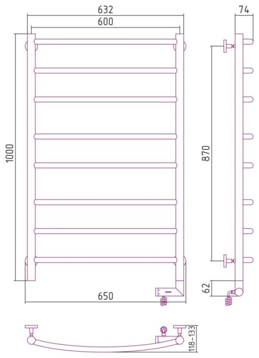 Сунержа Электрический полотенцесушитель 1000x300, Галант 2.0, 00-5201-1060 цвет: без покрытия