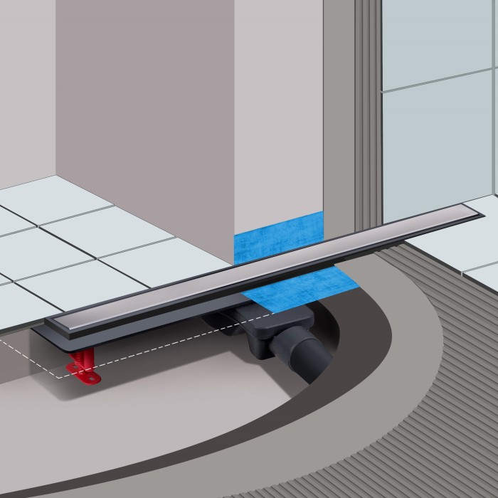 Душевой лоток Optim Line 600, решетка нержавеющая сталь, хром глянец, S-сифон D50 H60 горизонтальный, BERGES арт. 090506