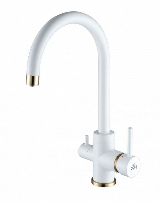 Смеситель для кухни  Paulmark ESSEN, белый матовый-бронза - Es213211-431BR