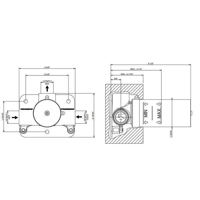 Встраиваемая часть, крепящаяся к стене, раздельное управление для раковины / душа, Gessi Incasso, steel brushe арт. 53112#239