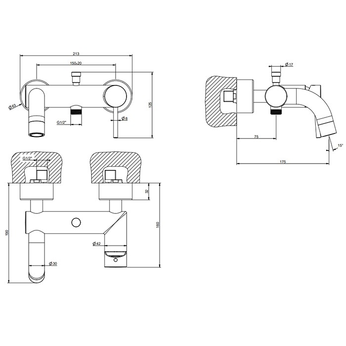 Смеситель для ванны, подвесной, с автоматическим переключателем ванна-душ, Gessi Emporio Via tortona, хром арт. 18613#031