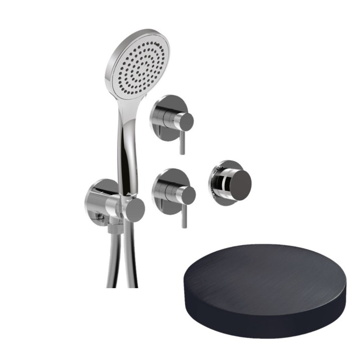 Внешняя часть встраиваемого смесителя для душа на 4 режима, однорычажный, поворотный переключатель, ручной душ + 3 доп. вывода воды, Giulini My ring, ганметал арт. MRX5304EPCRNS