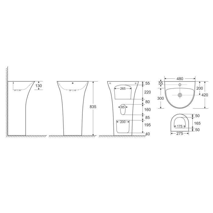 Раковина напольная FRETTA ROUND 480x420x835 отдельностоящая, Azario FRETTA ROUND - AZ-307