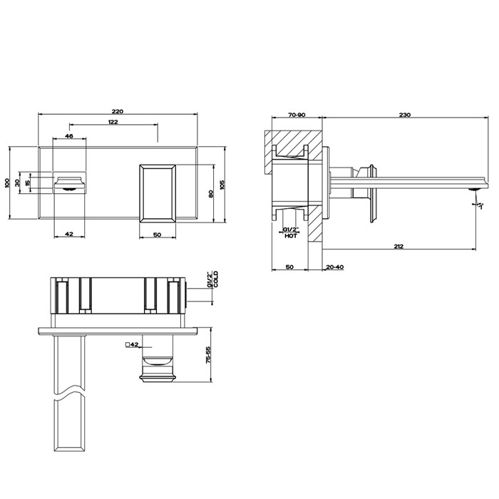 Встраиваемый однорычажный смеситель для раковины, без донного клапана, с изливом, Gessi Eleganza, finox арт. 46088#149