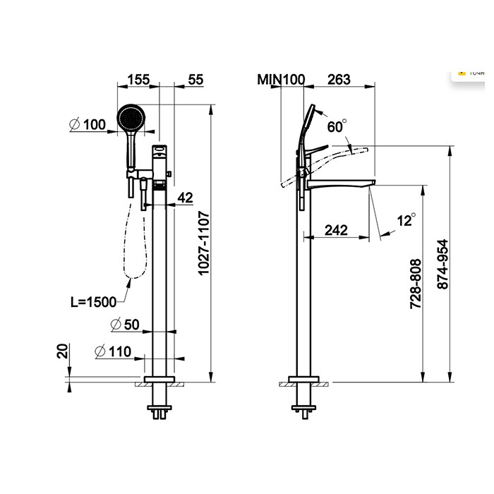 Смесителя для ванны, напольнный, с душевой лейкой, Gessi Rilievo, gold brushed ccp арт. 59131#087