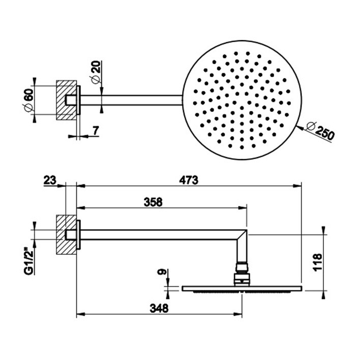 Верхний душ 25см., настенный, Gessi Anello, black xl арт. 63348#299