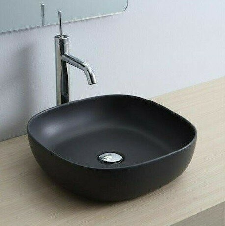 Раковина накладная, без перелива, без отверстий, цвет черный матовый с антибактериальным и грязеотталкивающим покрытием BIOKER, Scarabeo Glam - 1806 49 BK