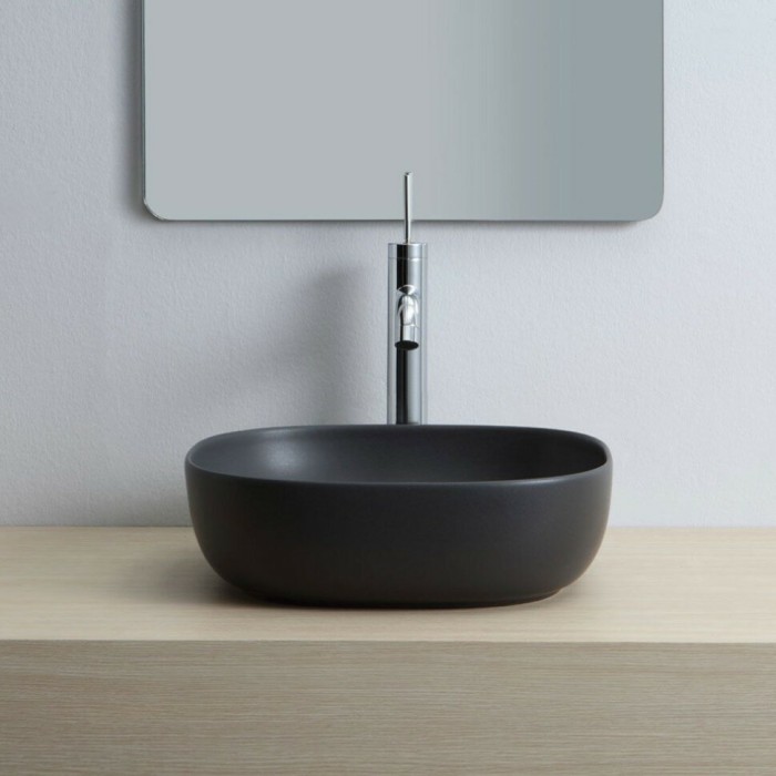 Раковина накладная, без перелива, без отверстий, цвет черный матовый с антибактериальным и грязеотталкивающим покрытием BIOKER, Scarabeo Glam - 1806 49 BK