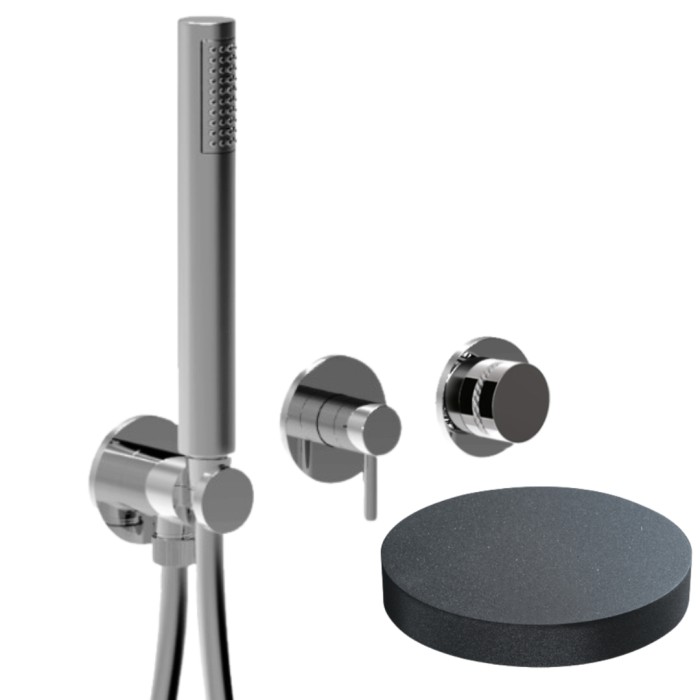 Внешняя часть встраиваемого смесителя для душа на 2 режима, однорычажный, поворотный переключатель, ручной душ + 1 доп. вывод воды, Giulini My ring deluxe, графит арт. MRX5301DLEPGF