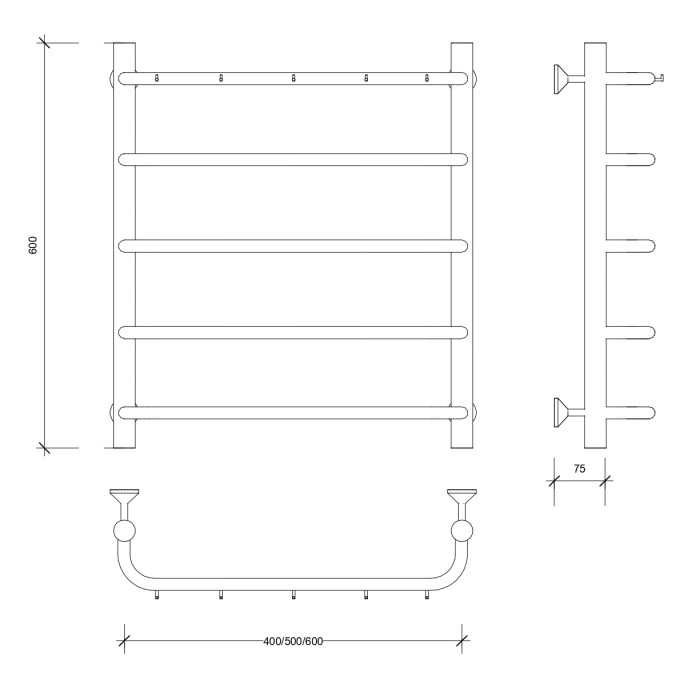 Полотенцесушитель водяной 60x50 Мерида 1 К (хром) Secado арт. 4603759405902