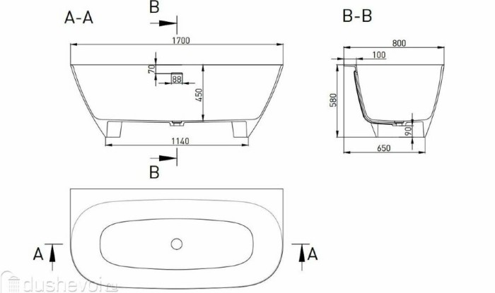 Ванна пристенная 170x80, глянцевая, Salini SOFIA WALL арт. 102512GRF