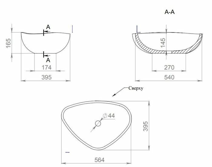 Раковина накладная 56x39, матовая, Salini GLORIA арт. 1102206MRH