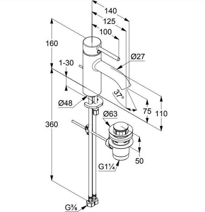 Смеситель для умывальника 75 мм, матовый, bozz Kludi, черный матовый - 382633976