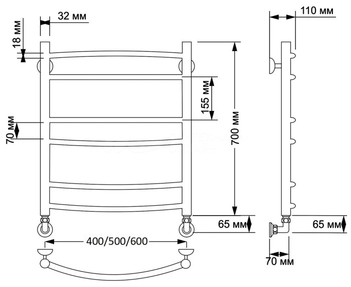 Полотенцесушитель водяной латунный 40x70 Милан 2 (бронза) Secado арт. 4603777459512