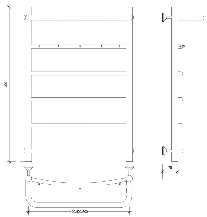 Полотенцесушитель водяной 80x60 Милан 1 КСП (черный) Secado арт. 4673739226513