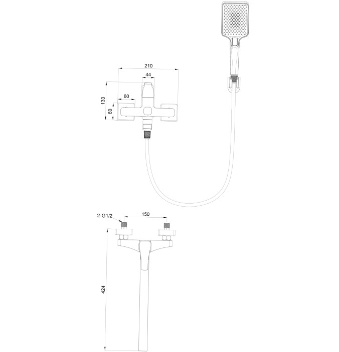 Смеситель для ванны, Wonzon & Woghand Flex, WW-639906-MB цвет: черный